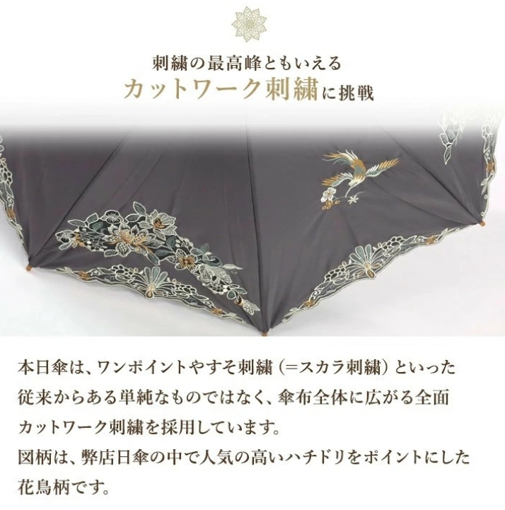 花鳥蟬翼紗鏤空刺繡青蛙形長陽傘 白色:圖片 4
